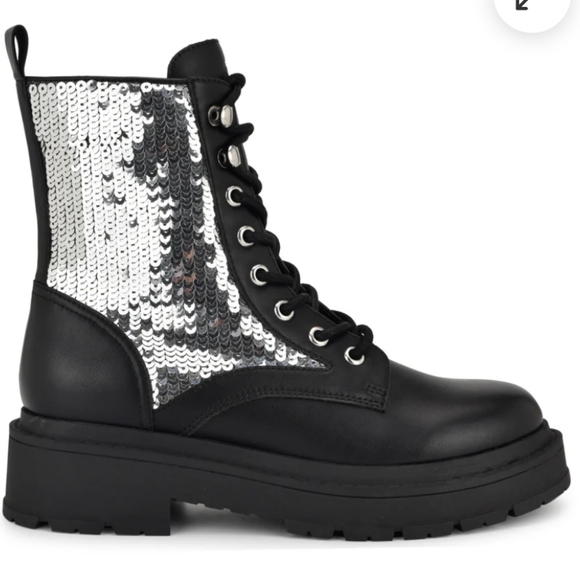 Nine West Hediy Combat Boot Sequin Designer Gaux Leather #48